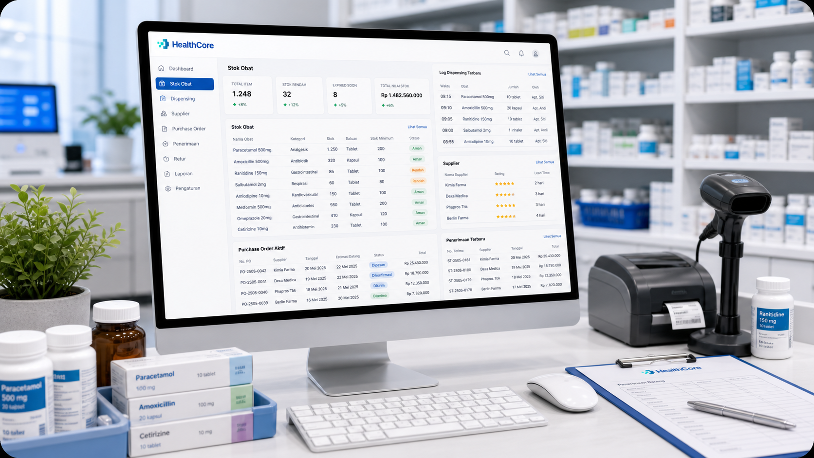 Visual workflow farmasi dan admin HealthCore